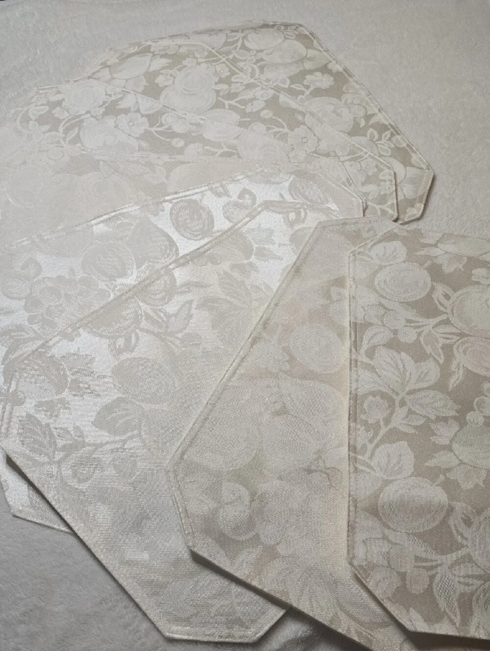 Elegant Cream Floral Jacquard Placemats - Set of 8